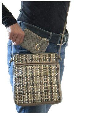 2 Pack Ganson Shoulder Bag & KC Jagger Coin Purse Leather metallic weave vintage